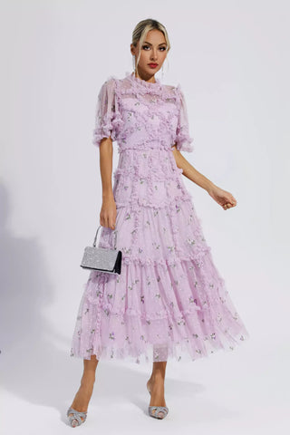 Beatrice Purple Ruched Maxi Casual Dress