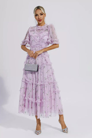 Beatrice Purple Ruched Maxi Casual Dress