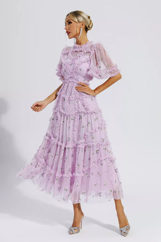 Beatrice Purple Ruched Maxi Casual Dress