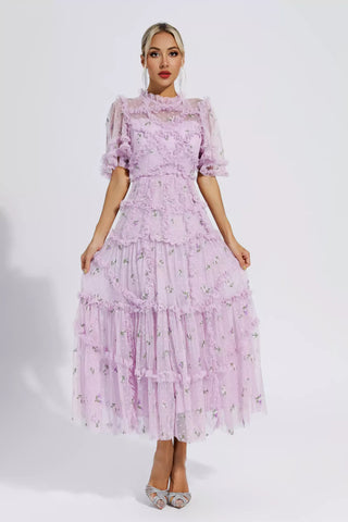 Beatrice Purple Ruched Maxi Casual Dress