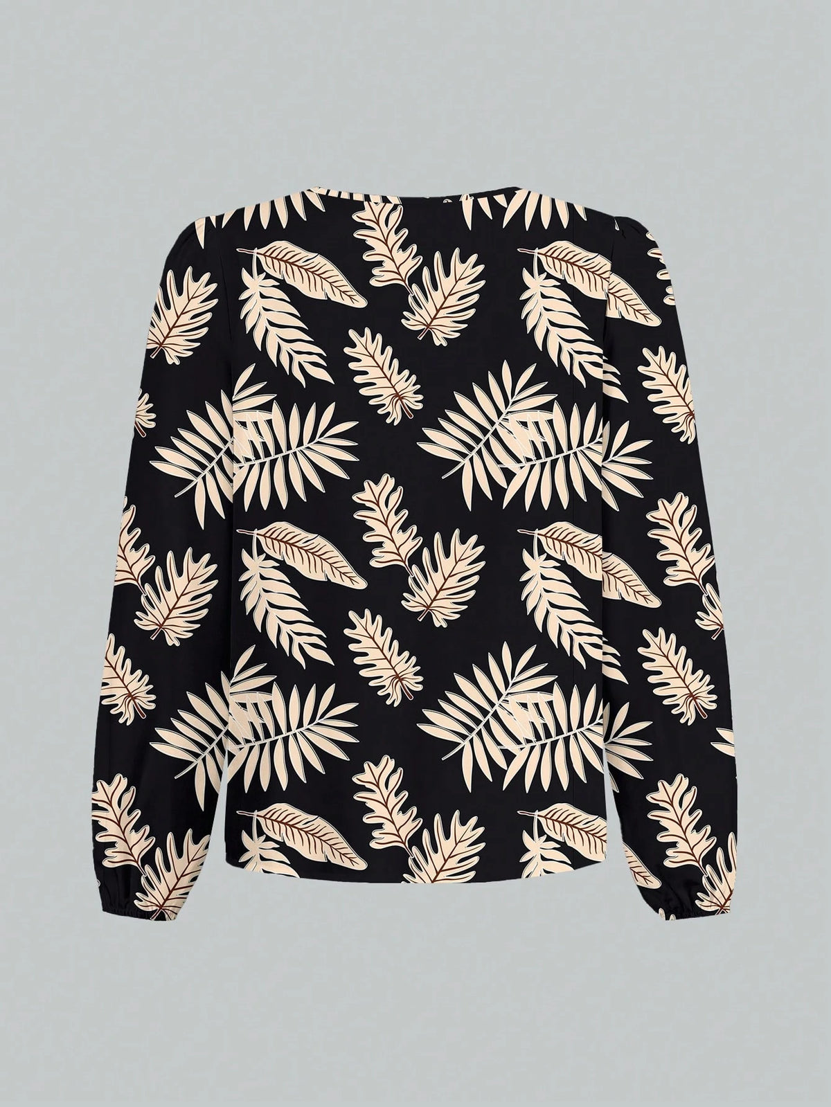 Casual Minimalist Leaf Print Elegant Women Blouse, Suitable For Spring & Autumn,