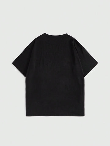 ROMWE Cartoon Figure And Letter Graphic Drop Shoulder Oversize Tee