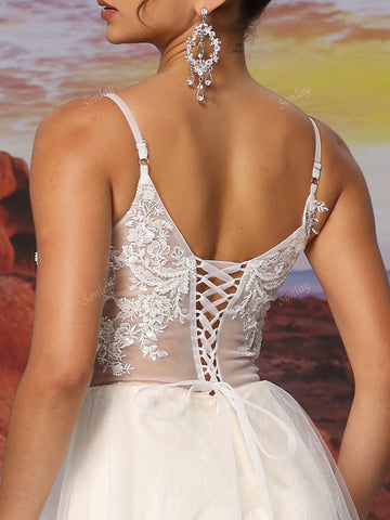 Beige And Champagne Slip Dress V-Neck Sexy Sample Design Slit Skrit Embroidery Bead Sequin Wedding Dress