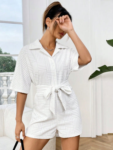 Belted Short Sleeve Romper