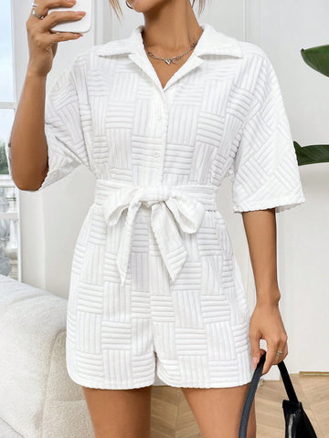 Belted Short Sleeve Romper