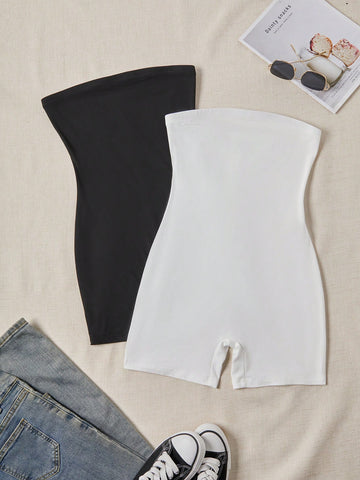 Black And White Bodycon Strapless Romper Set