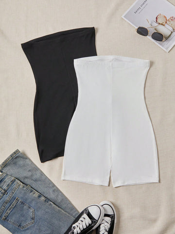 Black And White Bodycon Strapless Romper Set