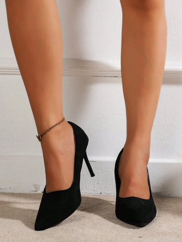Black Friday Party Vacation Season Wedding Anniversary Promotion Popular New Trend 2023 Classic Style Elegant Women's High Heel Pumps With Rubber Sole, Pointed Toe, Thin High Heels, Faux Suede Finish, Suitable For Work
