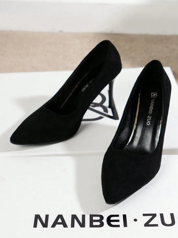 Black Friday Party Vacation Season Wedding Anniversary Promotion Popular New Trend 2023 Classic Style Elegant Women's High Heel Pumps With Rubber Sole, Pointed Toe, Thin High Heels, Faux Suede Finish, Suitable For Work