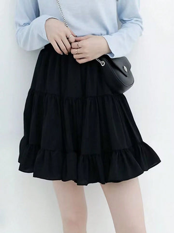 Black High Waist A-Line Mini Skirt, Cake Skirt Style For Women In Summer