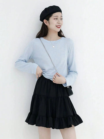 Black High Waist A-Line Mini Skirt, Cake Skirt Style For Women In Summer