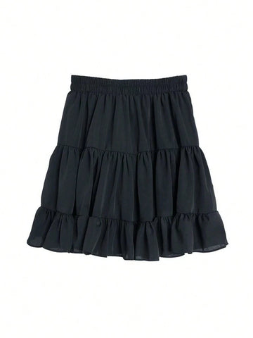 Black High Waist A-Line Mini Skirt, Cake Skirt Style For Women In Summer