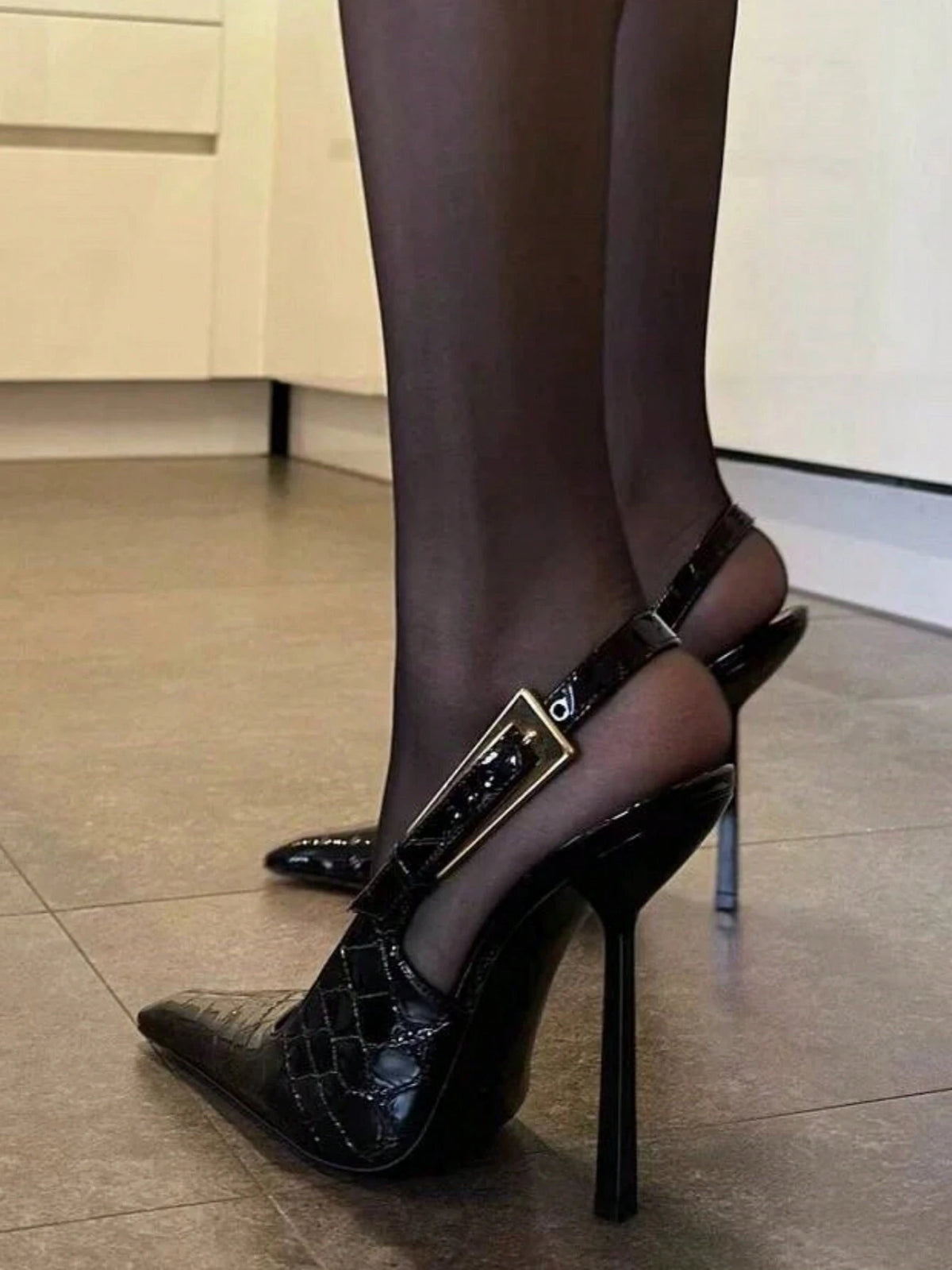 Black Pointed Toe High Heels, Thin Heel 2024 New Model, Similar To Naza, Elegant Lacquered Leather,