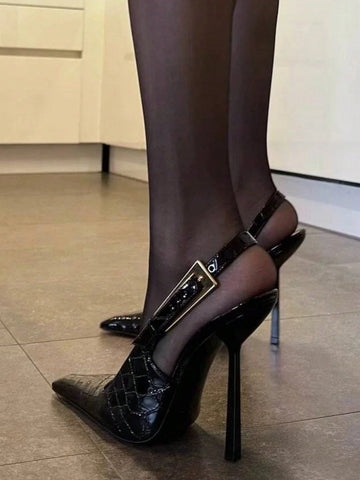 Black Pointed Toe High Heels, Thin Heel 2024 New Model, Similar To Naza, Elegant Lacquered Leather,