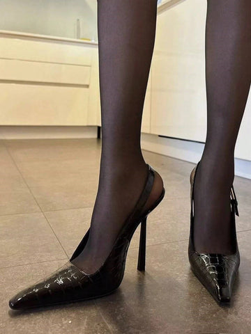 Black Pointed Toe High Heels, Thin Heel 2024 New Model, Similar To Naza, Elegant Lacquered Leather,