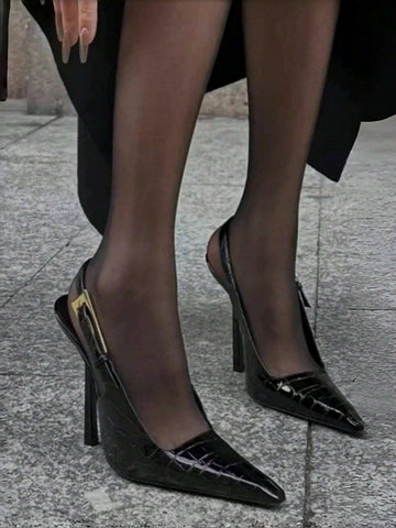 Black Pointed Toe High Heels, Thin Heel 2024 New Model, Similar To Naza, Elegant Lacquered Leather,