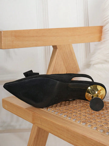 Black Satin Pointed Toe Bowknot Cutout Stiletto Heeled Women Shoes