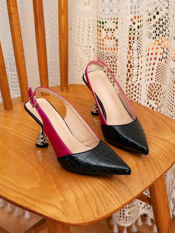 Black & Purple Women's High Heels, Fashionable Elegant Formal Party Heels, Simple Design, Silver Mules Comfortable