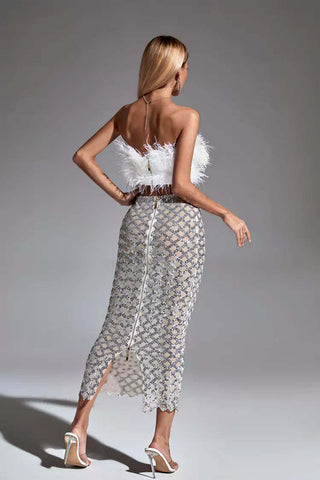 Blake White Feather Sequin Bandage Set