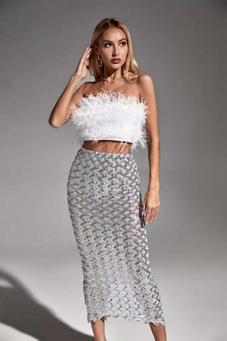 Blake White Feather Sequin Bandage Set