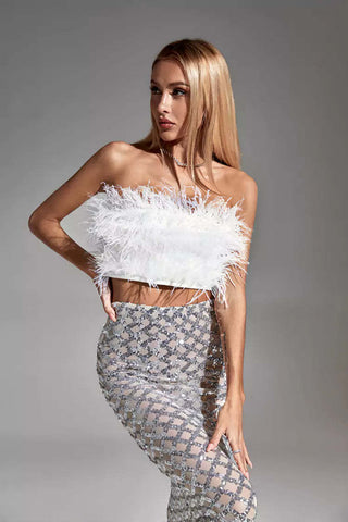 Blake White Feather Sequin Bandage Set