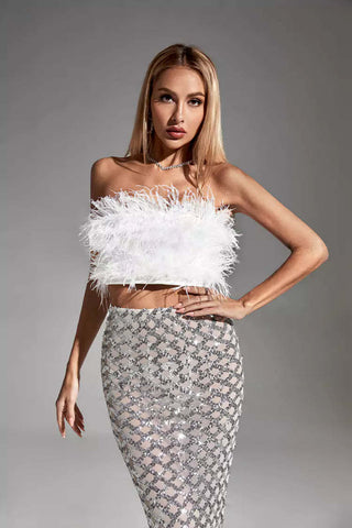 Blake White Feather Sequin Bandage Set