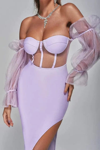 Blakely Purple Mesh Strapless Bodycon Dress