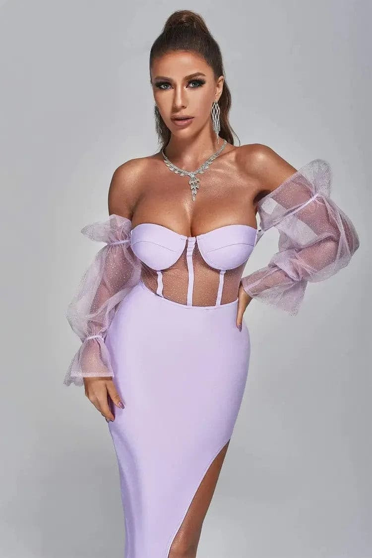 Blakely Purple Mesh Strapless Bodycon Dress