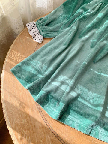 Blossori Blossori Young Girls Elegant Contrast Color Floral Lace Trim Loose Long Sleeve Dress, Autumn/Winter