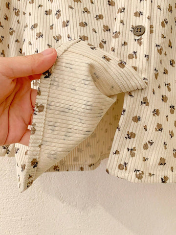 Blossori Blossori Young Girls Elegant French Style Beige Floral Lace Trim Loose Long Sleeve Blouse, Autumn/Winter