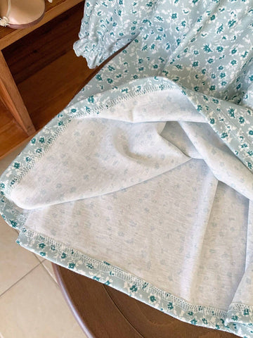 Young Girls Elegant Green Floral Lace Trim Loose Long Sleeve Woven Dress, Autumn/Winter