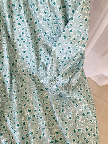 Young Girls Elegant Green Floral Lace Trim Loose Long Sleeve Woven Dress, Autumn/Winter