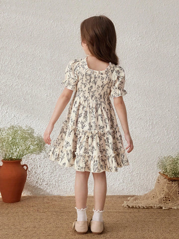Girls Ditsy Floral Ruffle Sleeve A-Line Sundress
