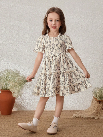Girls Ditsy Floral Ruffle Sleeve A-Line Sundress