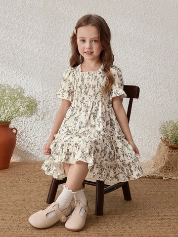 Girls Ditsy Floral Ruffle Sleeve A-Line Sundress