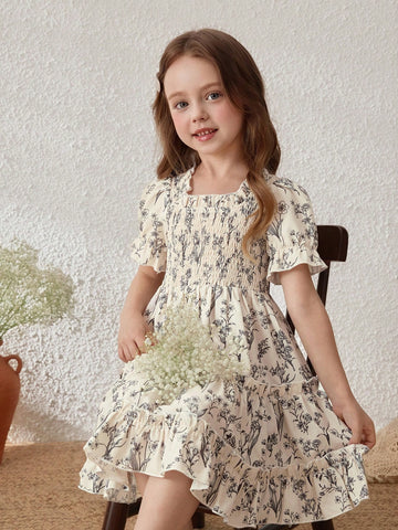Girls Ditsy Floral Ruffle Sleeve A-Line Sundress