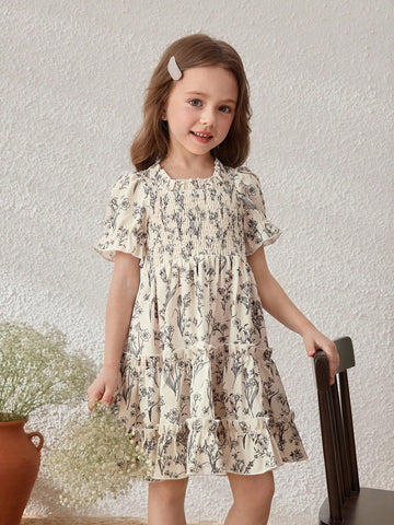 Girls Ditsy Floral Ruffle Sleeve A-Line Sundress
