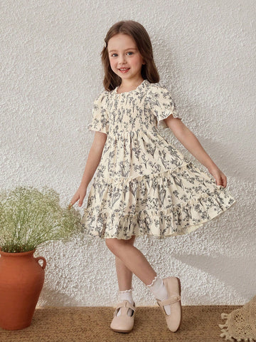 Girls Ditsy Floral Ruffle Sleeve A-Line Sundress