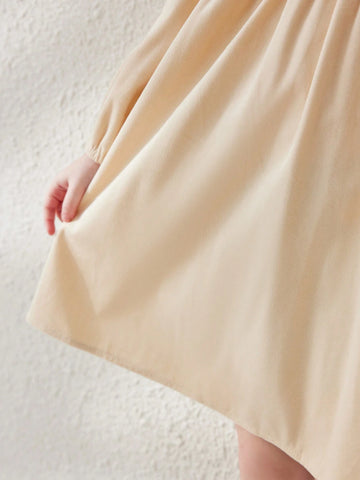 Blossori Young Girl Autumn Letter Print Round Neck Long Sleeve Ruffle Trim Cute Skater Dress