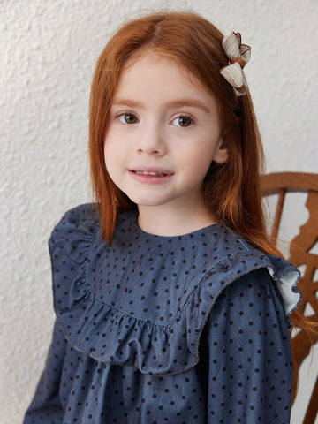 Blossori Young Girl Casual Polka Dot Printed Ruffle Hem Dress, Autumn