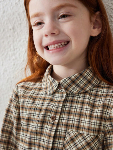 Blossori Young Girl Plaid Long Sleeve Single Breasted Pocket Casual Shirt, Autumn