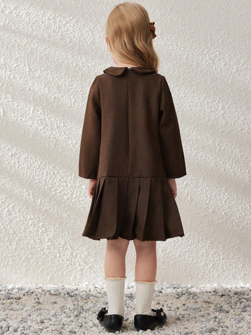 Blossori Young Girls Academy Style Relaxed Fit Plaid Mini Dress With Small Collar, Autumn/Winter