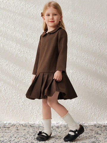 Blossori Young Girls Academy Style Relaxed Fit Plaid Mini Dress With Small Collar, Autumn/Winter