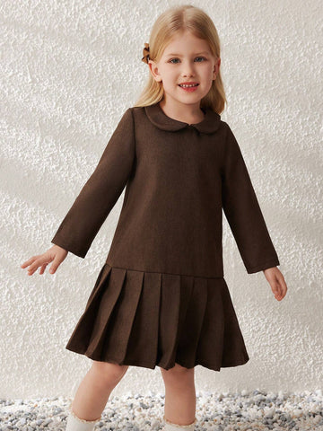 Blossori Young Girls Academy Style Relaxed Fit Plaid Mini Dress With Small Collar, Autumn/Winter