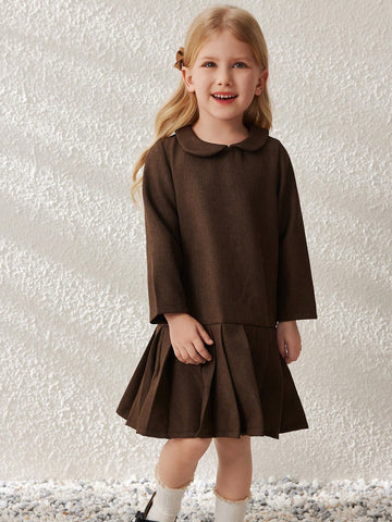 Blossori Young Girls Academy Style Relaxed Fit Plaid Mini Dress With Small Collar, Autumn/Winter