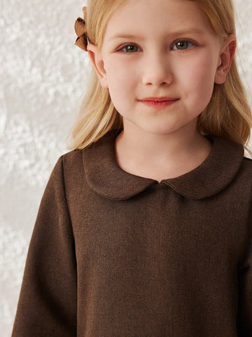 Blossori Young Girls Academy Style Relaxed Fit Plaid Mini Dress With Small Collar, Autumn/Winter