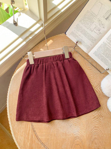 Blossori Young Girls Autumn/Winter French Style Elegant Red Button Decor Embroidered Woven Loose Elasticated Waist A-Line Skirt