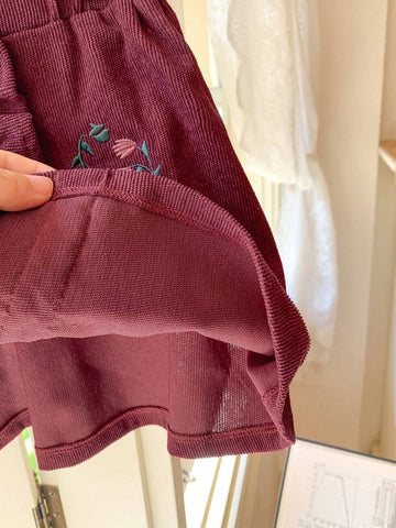 Blossori Young Girls Autumn/Winter French Style Elegant Red Button Decor Embroidered Woven Loose Elasticated Waist A-Line Skirt