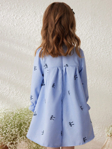 Blossori Young Girls Blue Ditsy Floral Loose Woven Dress, Spring/Summer