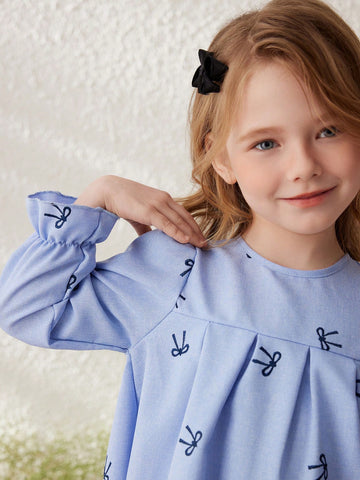 Blossori Young Girls Blue Ditsy Floral Loose Woven Dress, Spring/Summer